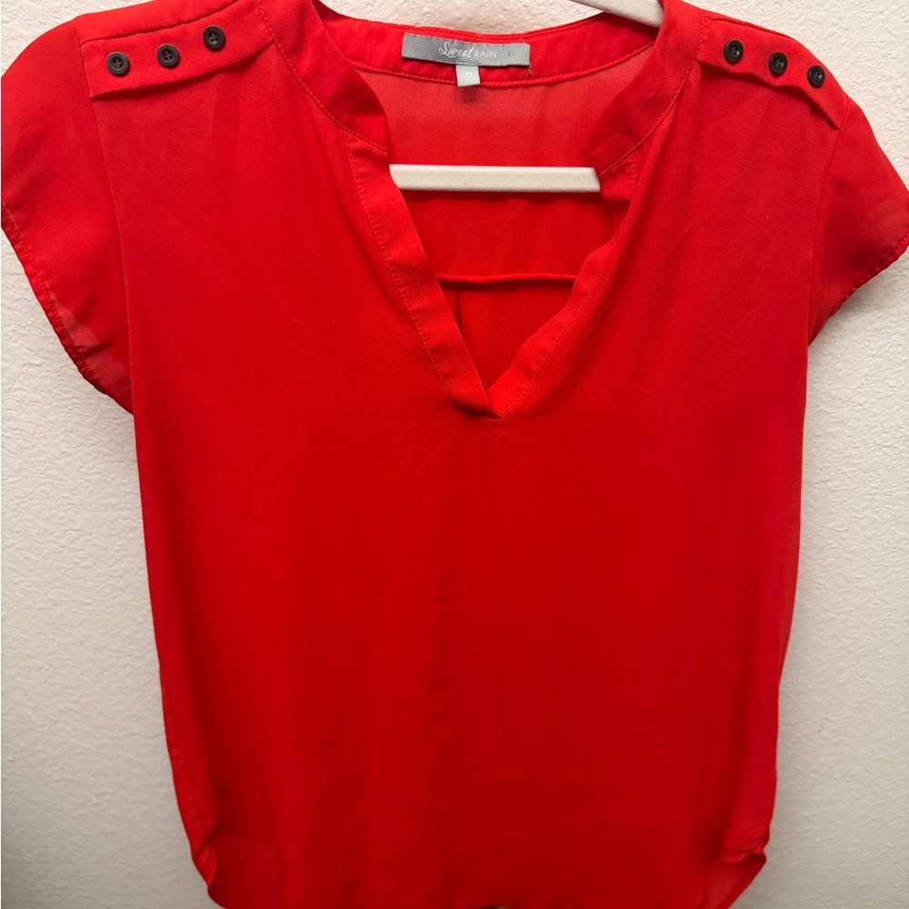 Sweet Rain Red Button-Accent Blouse